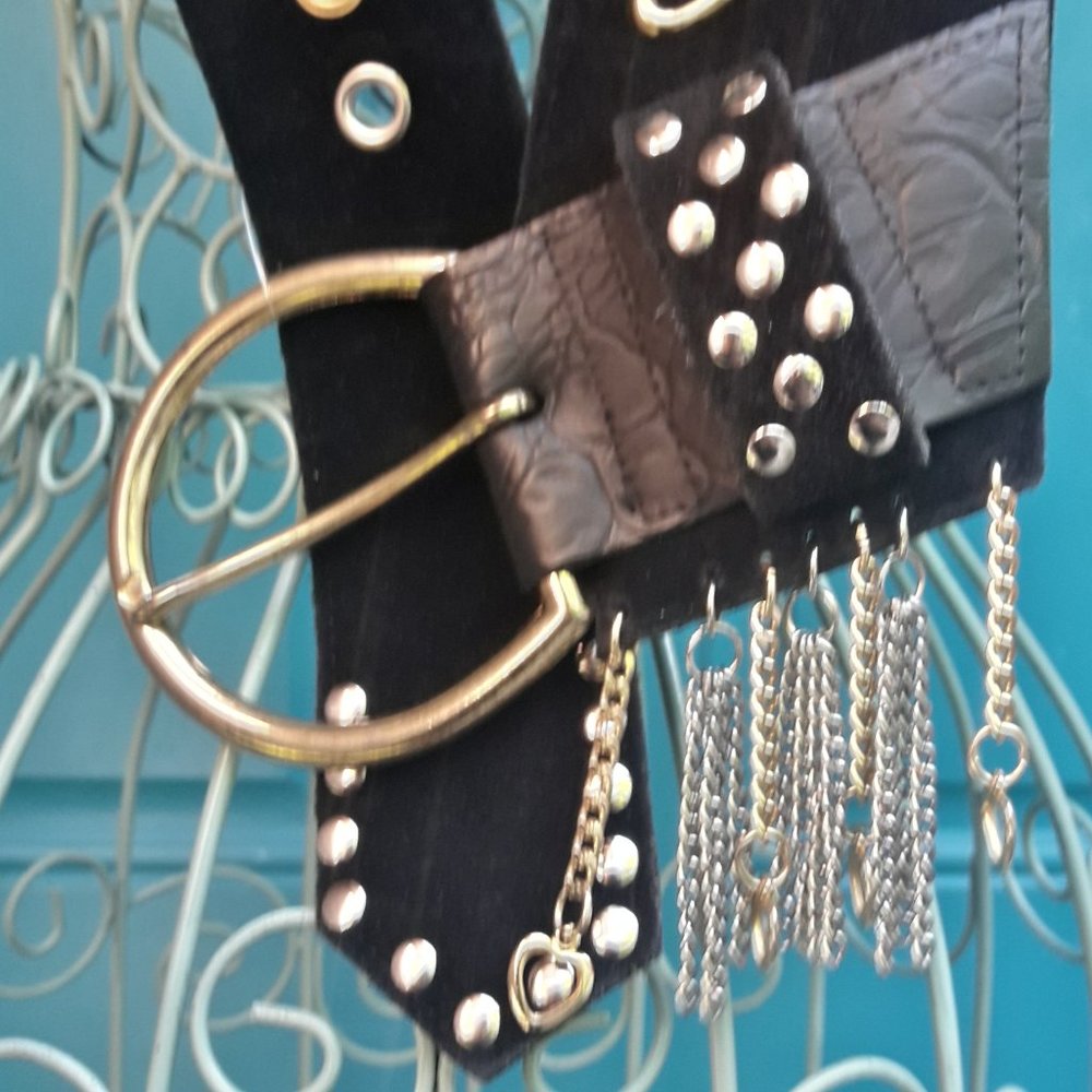 Wide Belt Metal Studded Belt Womens Western Cowboy Rodeo Punk Rock Steampunk - Picture 4 of 14